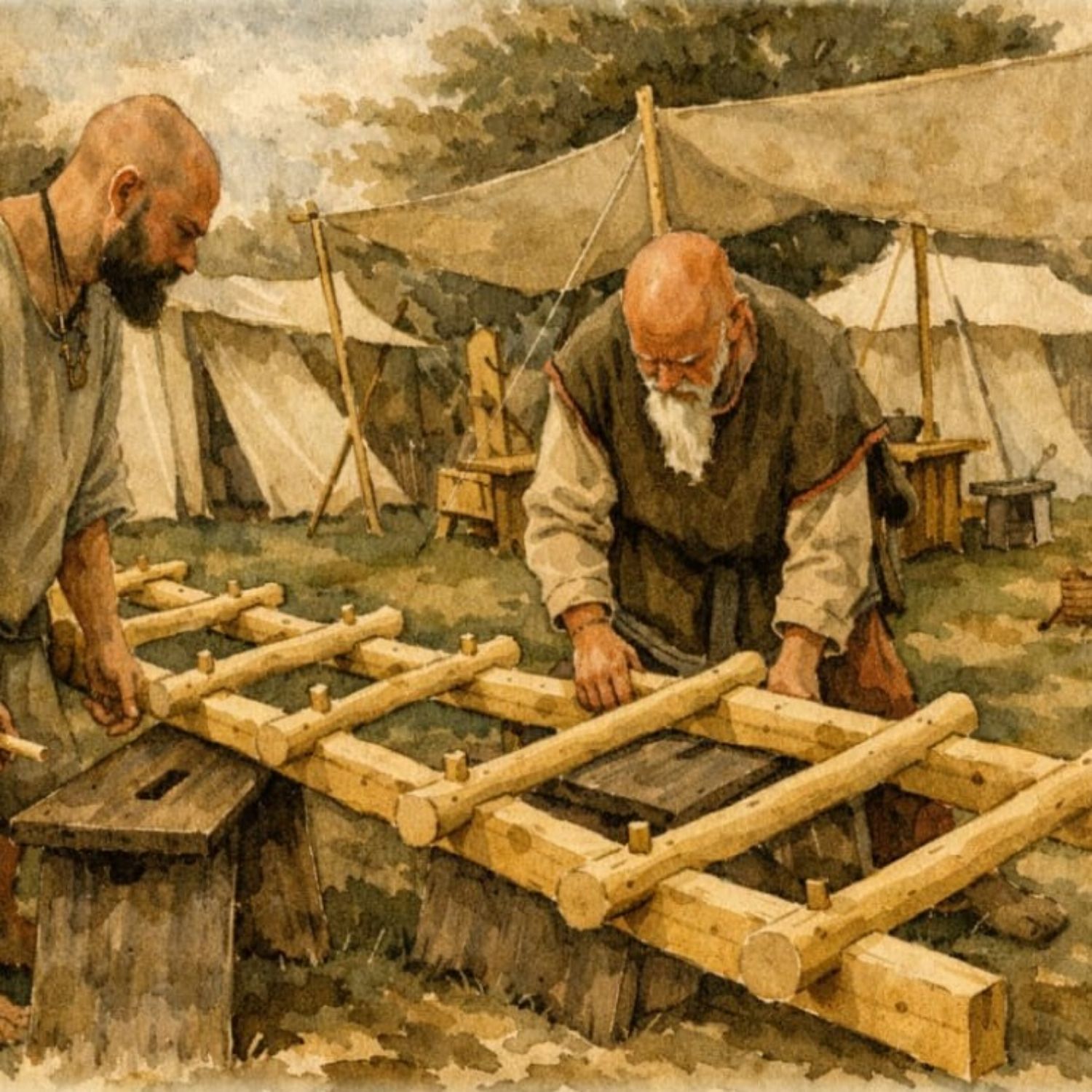 Wie in der Slawenzeit: Arbeiten mit Holz. Illustration [Ausschnitt]: Loki.