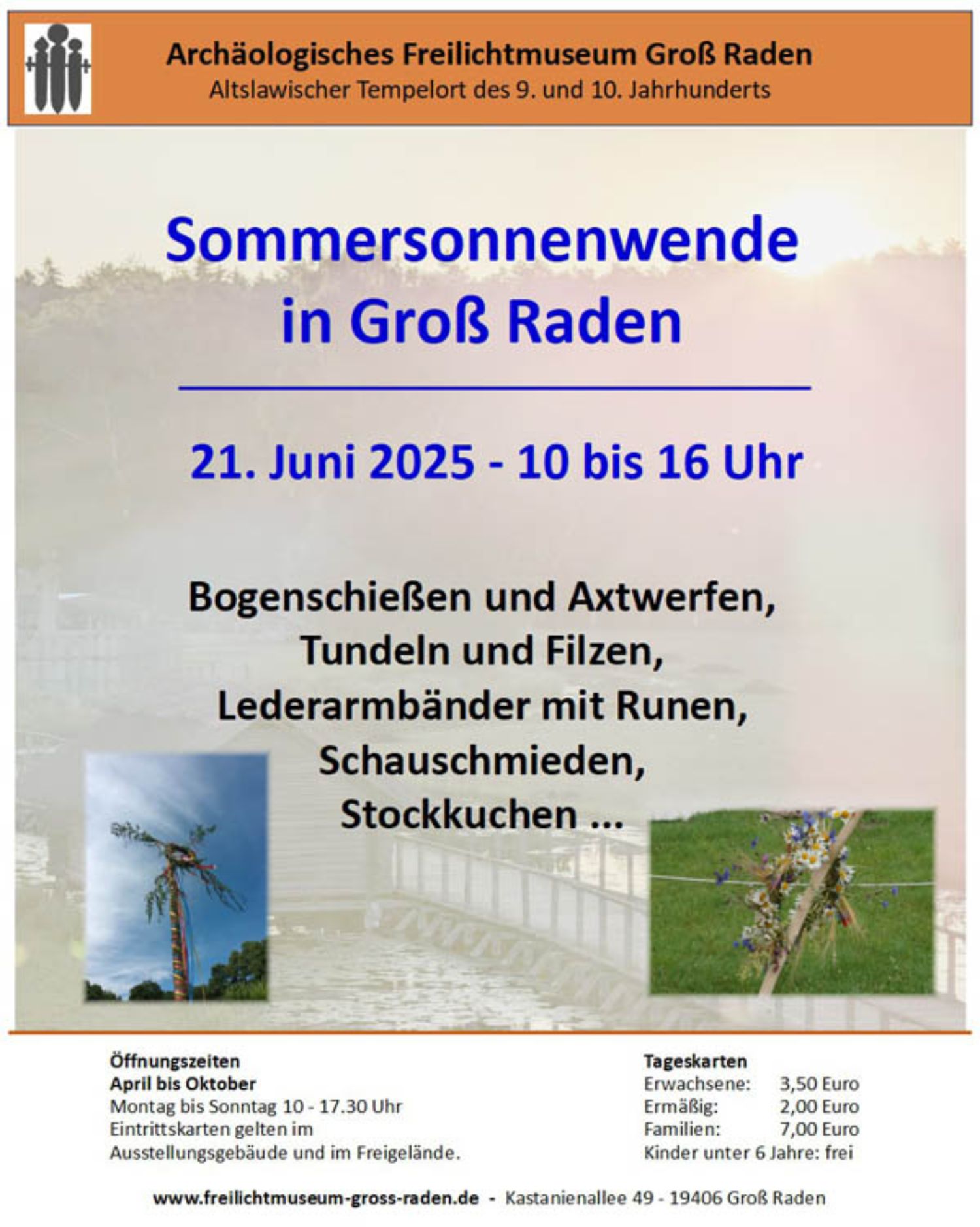 Programmflyer Sommersonnenwende in Groß Raden 2025 Quelle: LAKD M-V/LA. Programmflyer Sommersonnenwende in Groß Raden 2025 Quelle: LAKD M-V/LA.